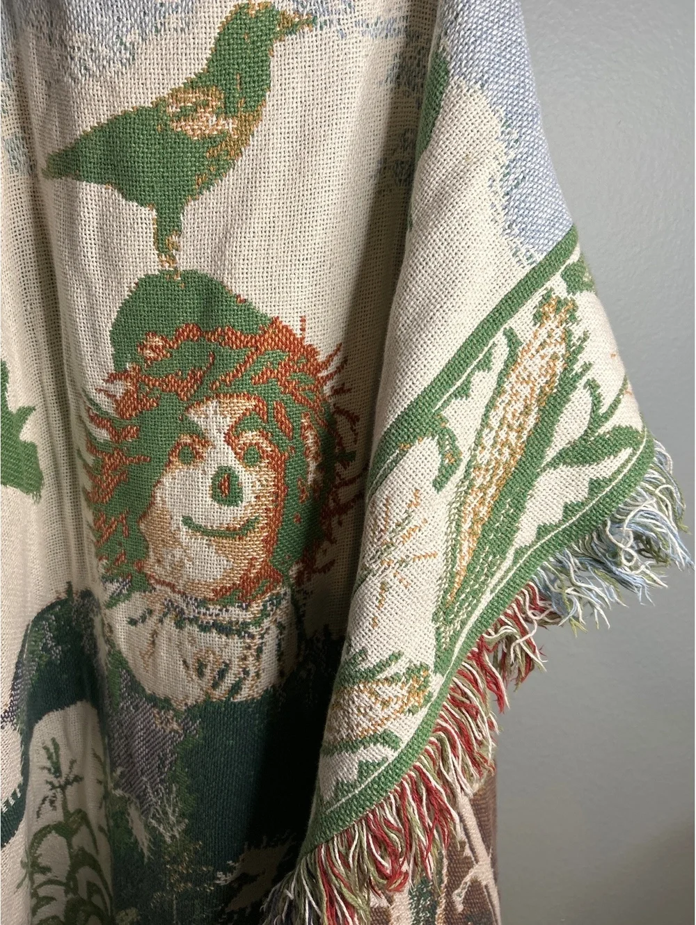 Vintage Scarecrow Themed Sofa Throw Blanket with Fringe